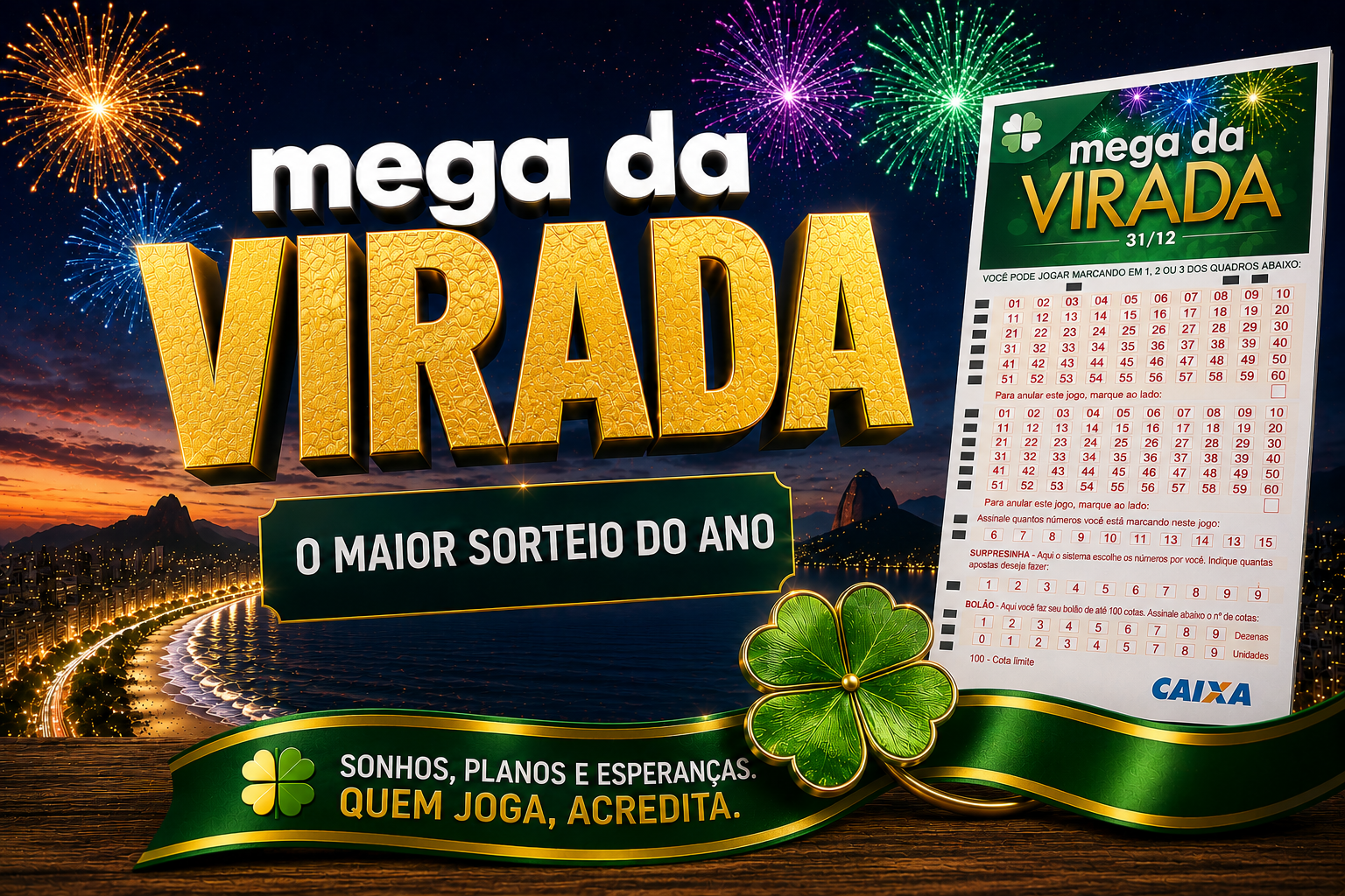 Mega da Virada com volante oficial da modalidade e fogos de artifício