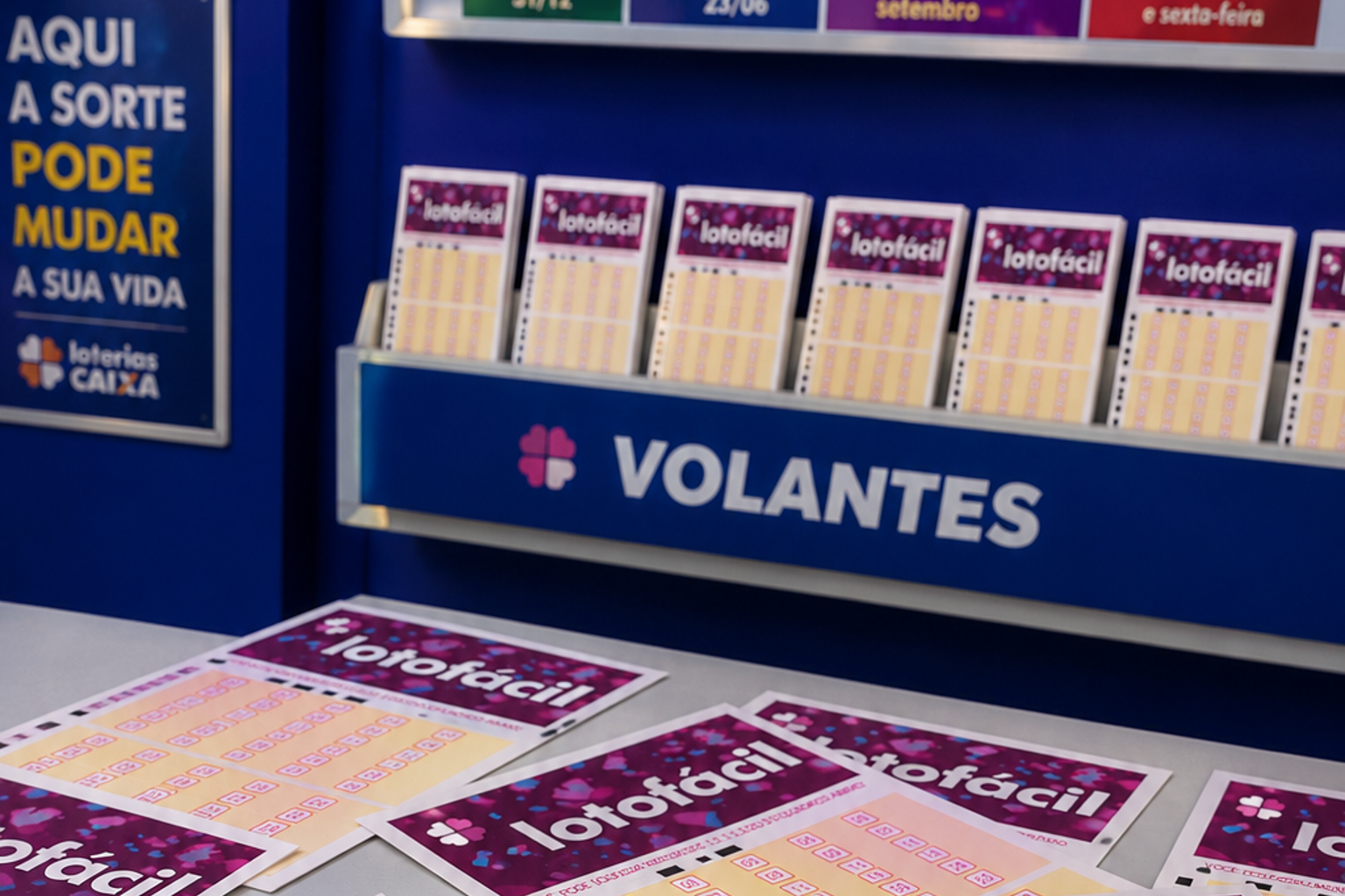 Volantes da Lotofácil em uma unidade lotérica